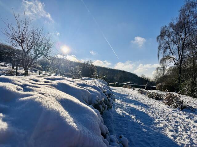 Winterzauber im Kleingärtnerverein Westerbusch Tief verschneite Gartenbeete bei Sonnenschein im Kleingärtnerverein Westerbusch